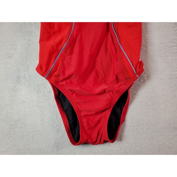 Speedo Swimsuit Womens Size 8 Red Nylon Spaghetti Straps Back Keyhole Logo - Picture 3 of 8